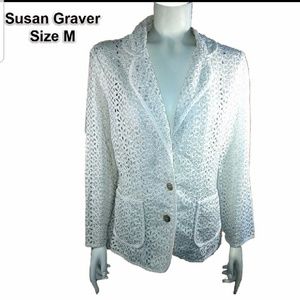 Susan Graver white eyelet blazer size M